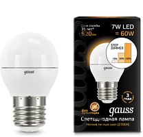 GAUSS Лампа светодиодная LED 6.5вт 230в Е27 теплый мат.шар  (105102107)