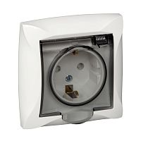 SCHNEIDER ELECTRIC ДУЭТ Розетка с заземлением со шторками с крышкой IP44 белая (WDE000148)