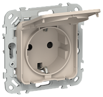 FLITE Розетка с заземлением с защитными шторками и крышкой безвинтовое крепление 16А IP44  льняной (FI-R16-16-1-44-K88)