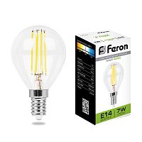 FERON Лампа светодиодная LED 7вт Е14 белый шар FILAMENT (LB-52) (25875)