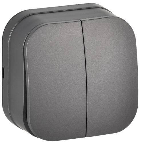 IEK GLORY Выключатель 2-клавишный для открытой установки 10А ВС20-2-0-ХСм сталь матовый  (EVH20-K46M-10)