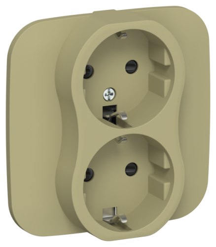 FLITE Розетка 2-местная с заземлением с защитными шторками безвинтовое крепление 16А в сборе  оливковый (FI-R24A-16-1-K26)