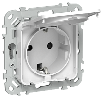 FLITE Розетка с заземлением с защитными шторками и крышкой безвинтовое крепление 16А IP44  белый (FI-R16-16-1-44-K01)