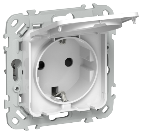 FLITE Розетка с заземлением с защитными шторками и крышкой безвинтовое крепление 16А IP44  белый (FI-R16-16-1-44-K01)
