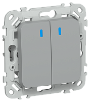 FLITE Выключатель 2-клавишный с индикацией 10А  серый (FI-V20-1-10-1-K03)