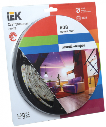 IEK Лента светодиодная LEDх54/м 5м 4.8w/m 12в IP65 RGB eco (LSR1-3-054-65-1-05)