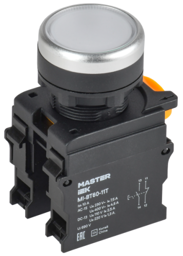 IEK Кнопка с фиксацией d=22мм 1NO+1NC белая MASTER  (MI-BT60-11T-3-21-K01)