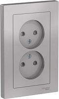 SCHNEIDER ELECTRIC ATLASDESIGN розетка двойная, без заземления, со шторками, 16А, в сборе, алюминий (ATN000322)