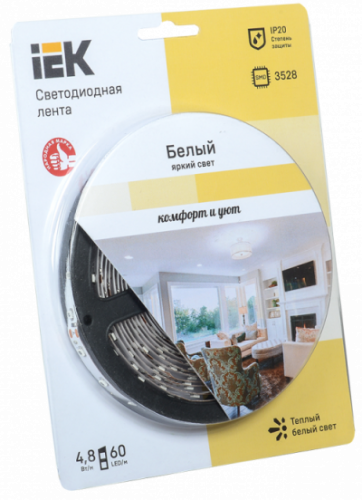 IEK Лента светодиодная LEDх60/м 5м 4.8w/m 12в тепло-белый eco (LSR1-1-060-20-1-05)