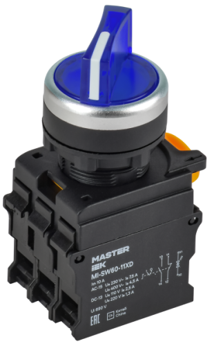 IEK Переключатель с подсветкой на 2 положения 1NO+1NC синий MASTER  (MI-SW60-11XD-3-14-2-K07)