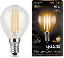 GAUSS Лампа светодиодная LED 9Вт E14 Filament шар, теплый  (105801109)