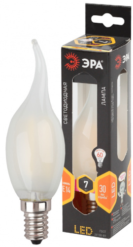 ЭРА Лампа светодиодная филаментная F-LED BXS-7W-827-E14 frost  (филамент, свеча на ветру мат., 7Вт, тепл (Б0027954)