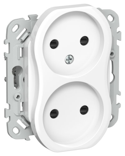 FLITE Розетка 2-местная без заземления с защитными шторками безвинтовое крепление 10А белый (FI-R23-10-1-K01)