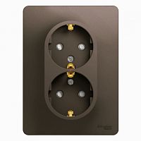 SCHNEIDER ELECTRIC GLOSSA Розетка двойная с заземлением со шторками шоколад в сборе (GSL000826)