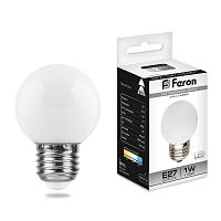 FERON Лампа светодиодная LED 1вт Е27 белый 6400К (шар) (LB-37) (25115)