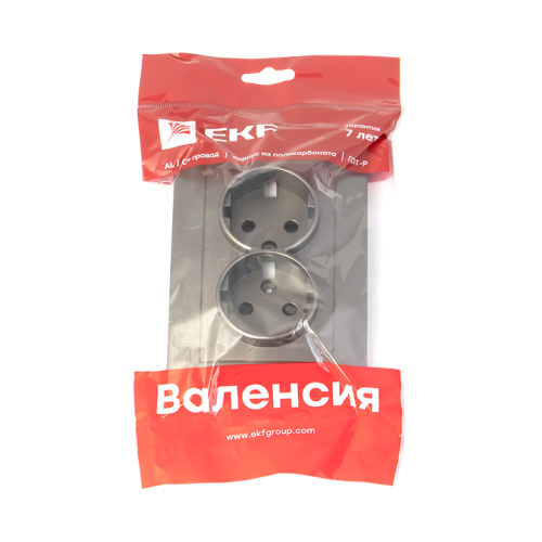 EKF Валенсия лицевая панель розетки 2-местной с/з 16А графит с защ. штор. EKF PROxima (ESR16-L-128-60) фото 2