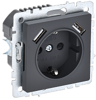 IEK BRITE Розетка 1-местная с заземлением с защитными шторками 16А с USB A+A 5В 3,1А РЮш10-2-БрГ графит IEK (BR-R14-16-U21-D31-K53)