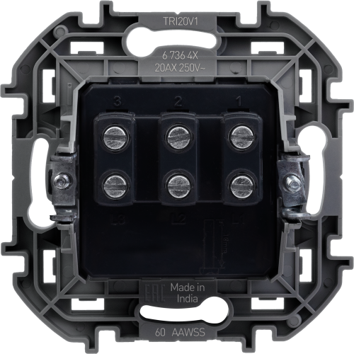 LEGRAND INSPIRIA Выключатель трехклавишный   для скрытого монтажа, цвет "Слоновая кость", увеличенный номинальный ток 20 А, напряжение ~250В. (673641) фото 3