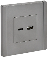 IEK FORTE&PIANO Розетка USB A+C 18Вт FP551 сталь  (FP-U22-018-K46)