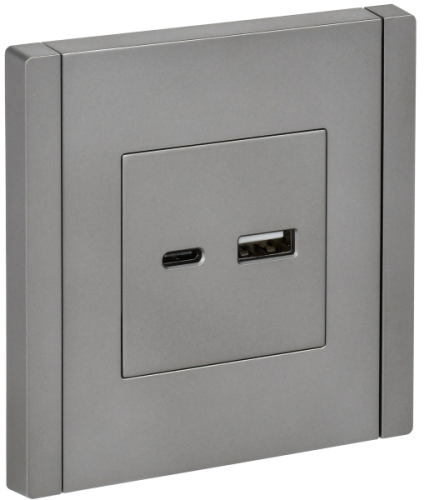 IEK FORTE&PIANO Розетка USB A+C 18Вт FP551 сталь  (FP-U22-018-K46)