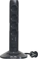 LEGRAND Удлинитель с 2хUSB+microUSB+4x (2К+З) - с кабелем длиной 1,5 м черный (694619 )