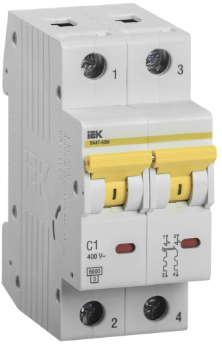 IEK Выключатель автоматический ВА 47-60 2Р 1А 6кА C (MVA41-2-001-C)