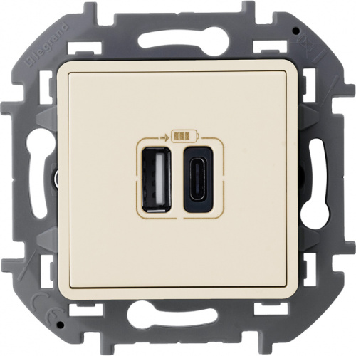 LEGRAND INSPIRIA Зарядное устройство   для скрытого монтажа , тип А-тип С, цвет &quot;Слоновая кость&quot;. Напряжение ~240В/=5В, максимальный зарядный ток 3000 мА (673761)