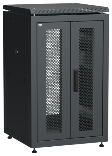 IEK Шкаф напольный сетевой 19' LINEA N 18U 600х600мм передняя распашная перфорированная дверь задняя перфорированная черный (LN05-18U66-2PP)