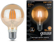 GAUSS Лампа светодиодная LED 6вт E27, Filament, теплый, шар золото  (105802006)